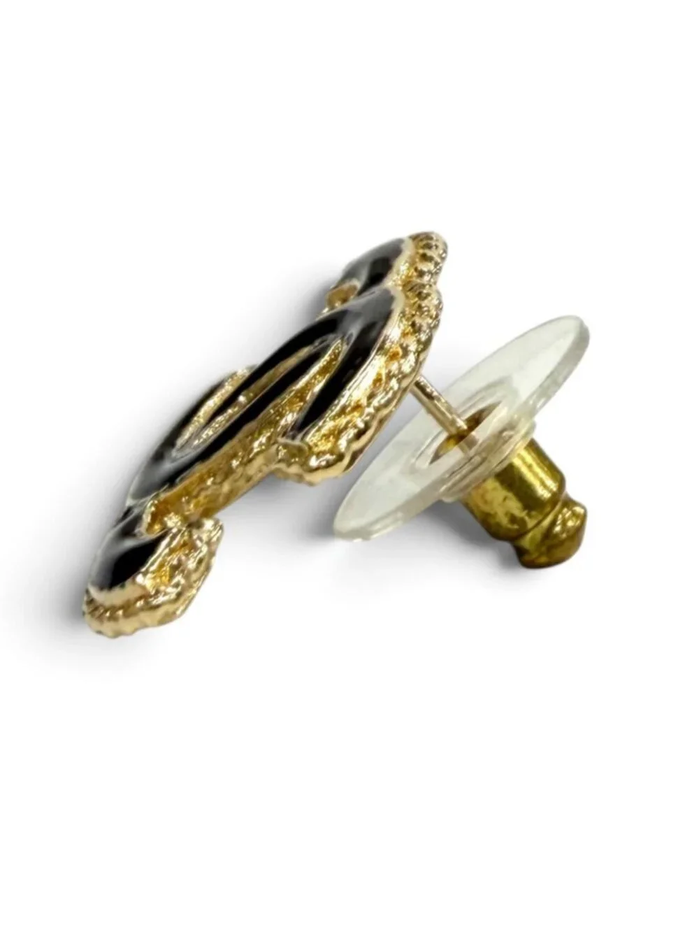 Chanel CC Logo Metal Earrings Gold Black